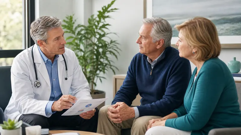 Doctor discussing an individualized bladder cancer treatment plan with an older patient and spouse