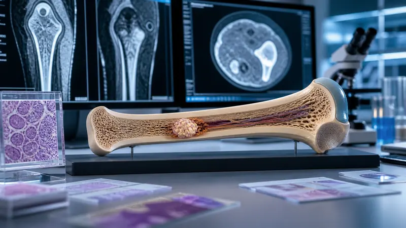 Long bone model showing a localized primary bone tumor with MRI, CT and pathology analysis