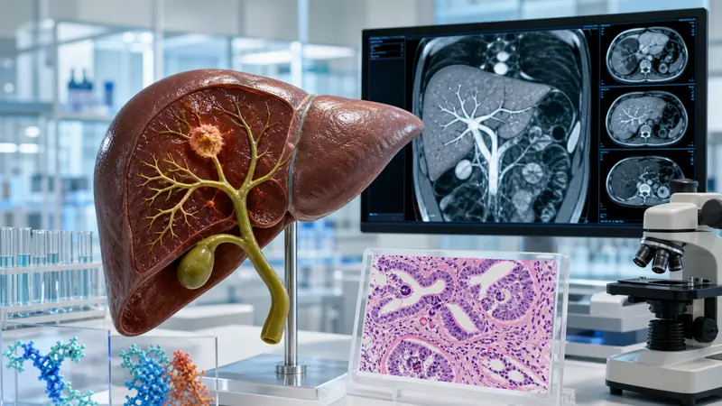 Bile duct anatomy, MRCP imaging and pathology illustrating cholangiocarcinoma evaluation
