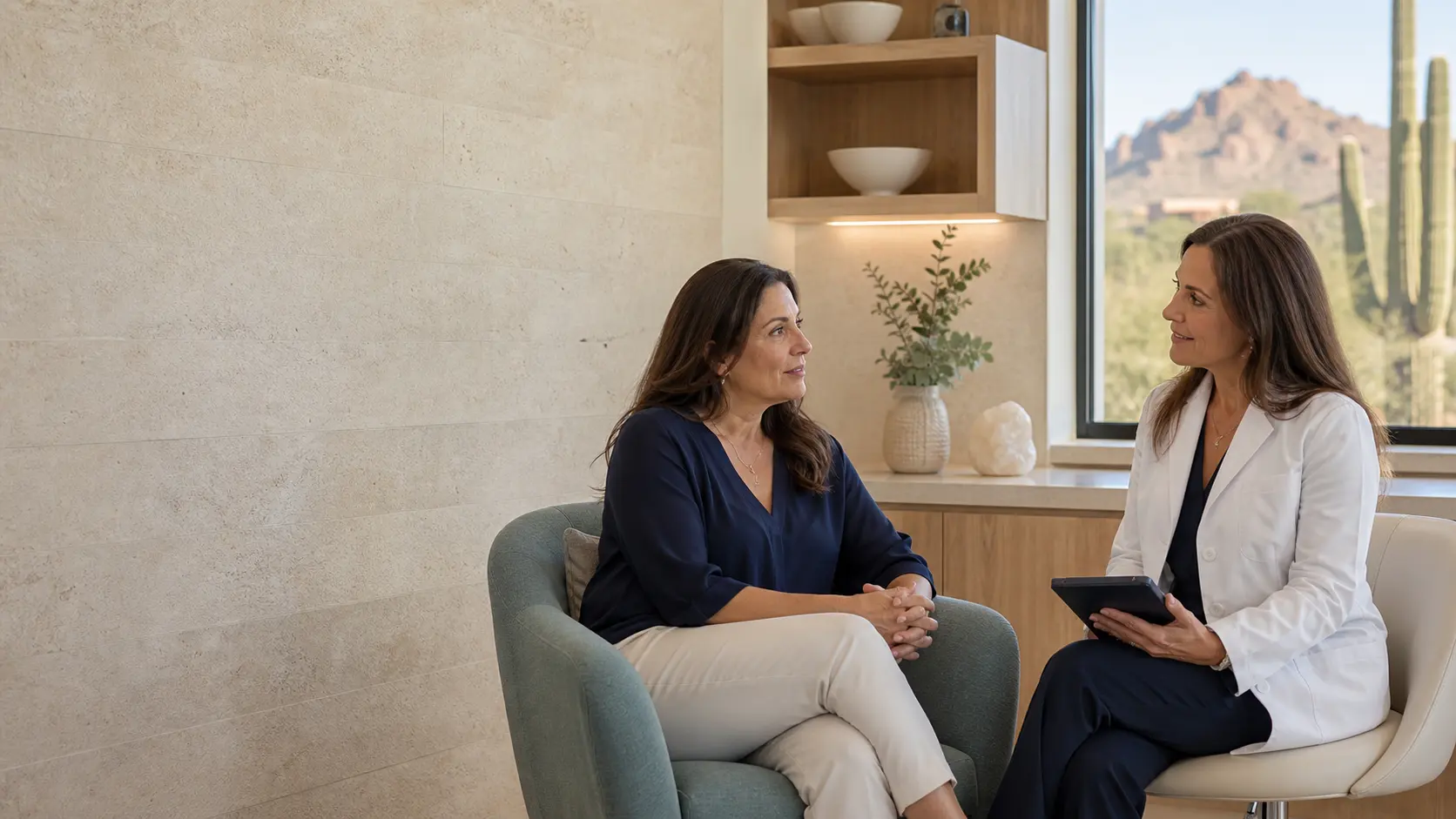 Patient discussing hormone and metabolic health with a physician