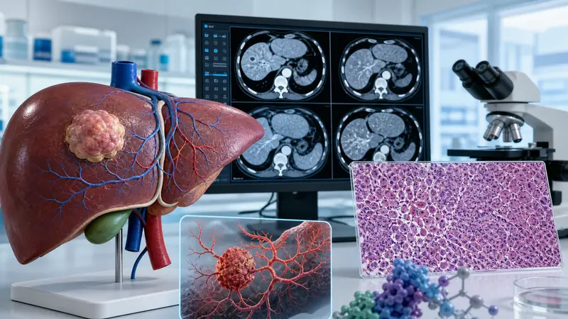 Liver anatomy, multiphasic imaging and pathology illustrating hepatocellular carcinoma evaluation