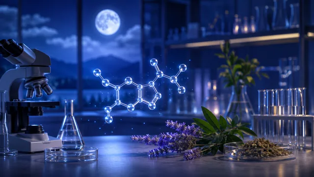 Melatonin and cancer research in a nighttime laboratory with microscope and moonlit circadian theme