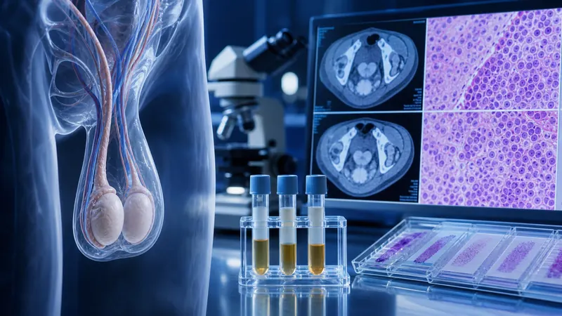 Testicular cancer evaluation with anatomy, pathology, CT imaging and tumor marker blood tests