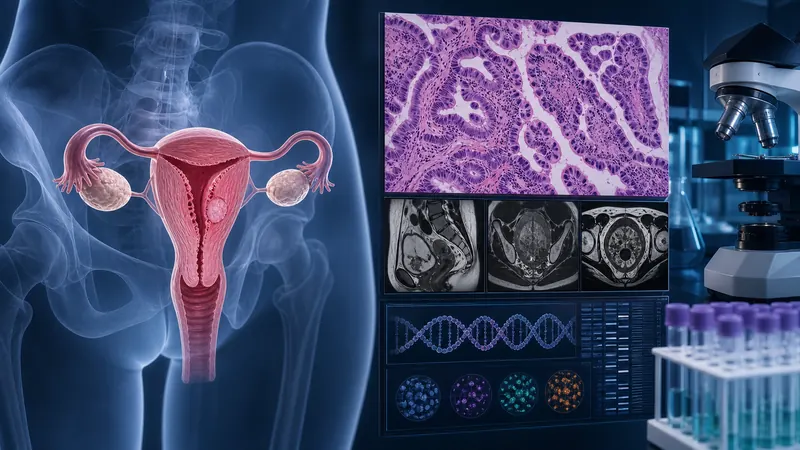 Uterine cancer evaluation with pelvic anatomy, pathology, imaging and molecular testing